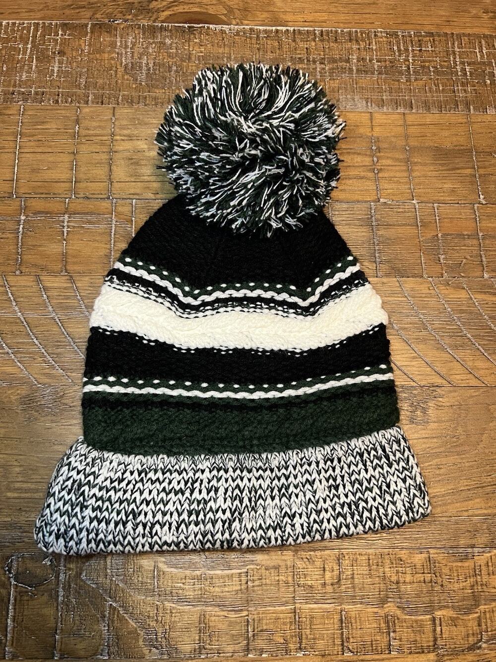 Sport-Tek Kids Pom-Pom Beanie Black White Green Winter Cozy Casual Outdoors